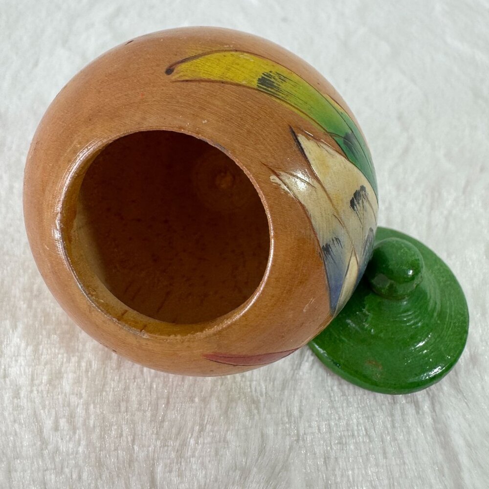Handmade Wooden Trinket Jar With Lid Folk Art Colorful Parrot Toucan Bird Design - Picture 3 of 7